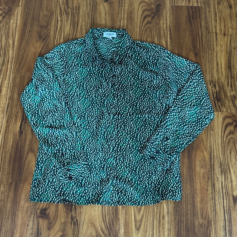 Express Teal and Black Patterned Shirt